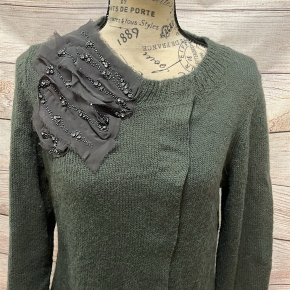 Soft Surroundings Cardigan Sweater Alpaca Blend Beaded Detail Green Size Small - Picture 2 of 9